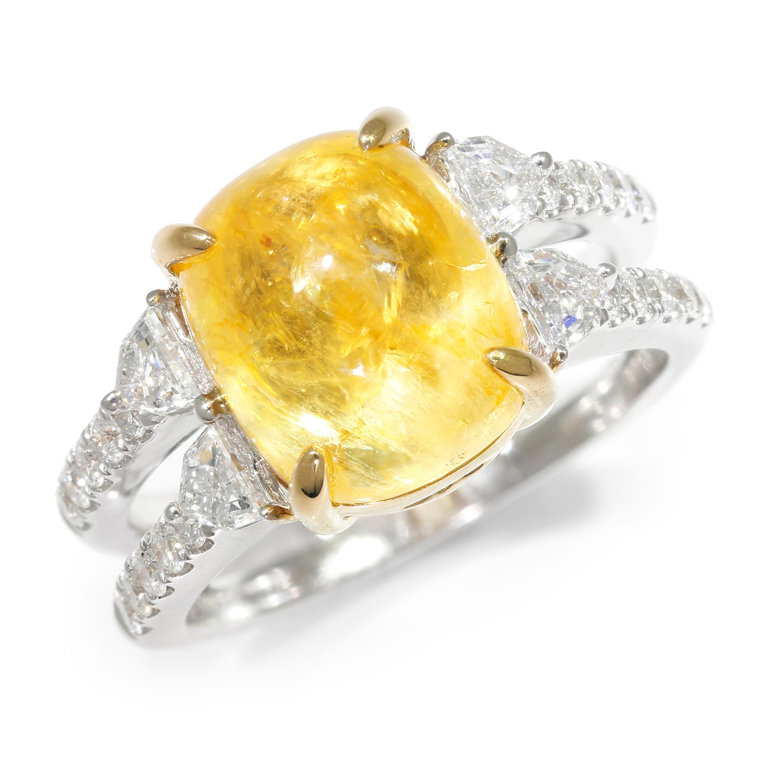 Once Upon A Diamond Rings White Gold GIA Certified NO HEAT Natural Yellow Sapphire Diamond Ring 18K