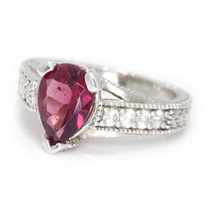 Once Upon A Diamond Rings White Gold Pear Cut Pink Spinel Ring with Diamonds 14K White Gold 2.44ctw