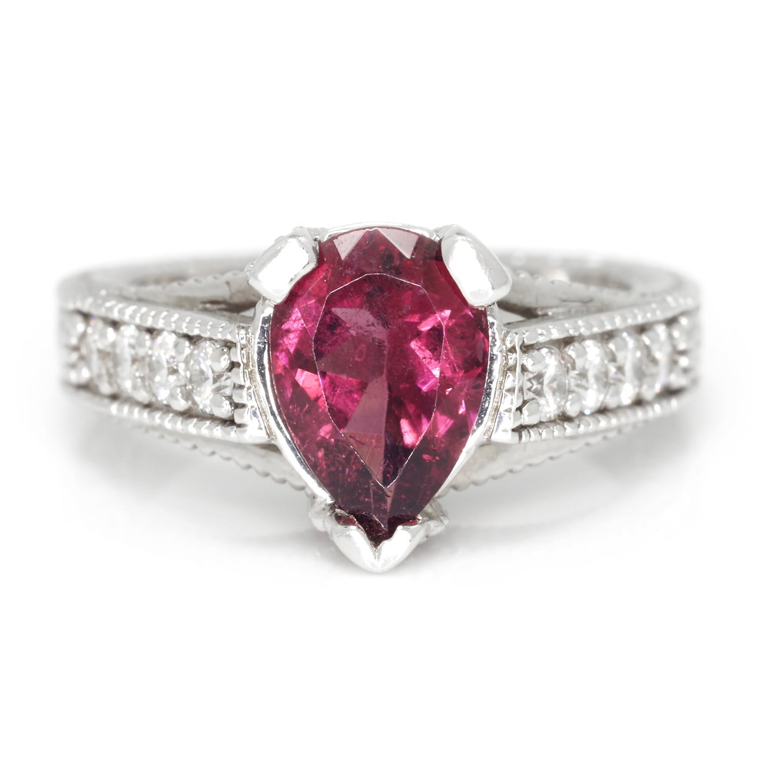 Once Upon A Diamond Rings White Gold Pear Cut Pink Spinel Ring with Diamonds 14K White Gold 2.44ctw