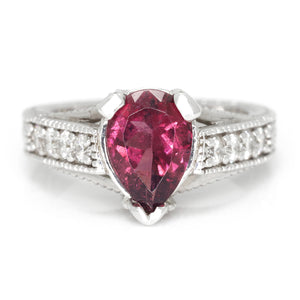 Once Upon A Diamond Rings White Gold Pear Cut Pink Spinel Ring with Diamonds 14K White Gold 2.44ctw