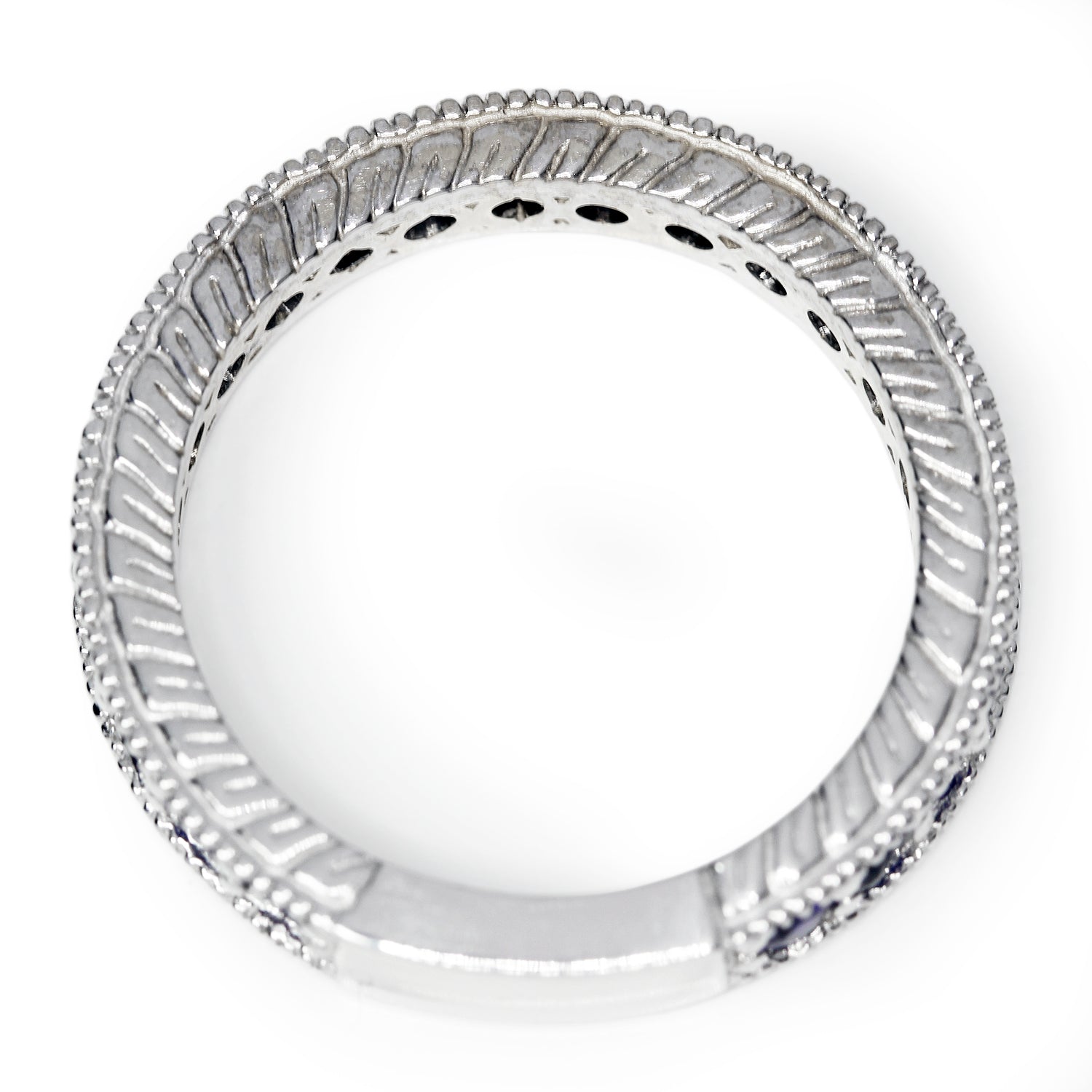 Once Upon A Diamond Rings White Gold Round Sapphire Band with Milgrain 14K White Gold 1.18ctw