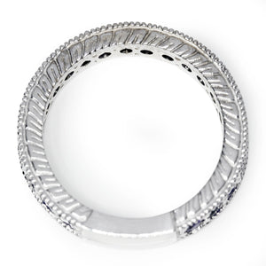 Once Upon A Diamond Rings White Gold Round Sapphire Band with Milgrain 14K White Gold 1.18ctw