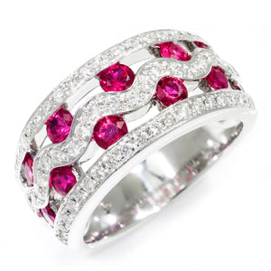Once Upon A Diamond Rings White Gold Ruby Wave Band with Diamonds 14K White Gold 1.80ctw