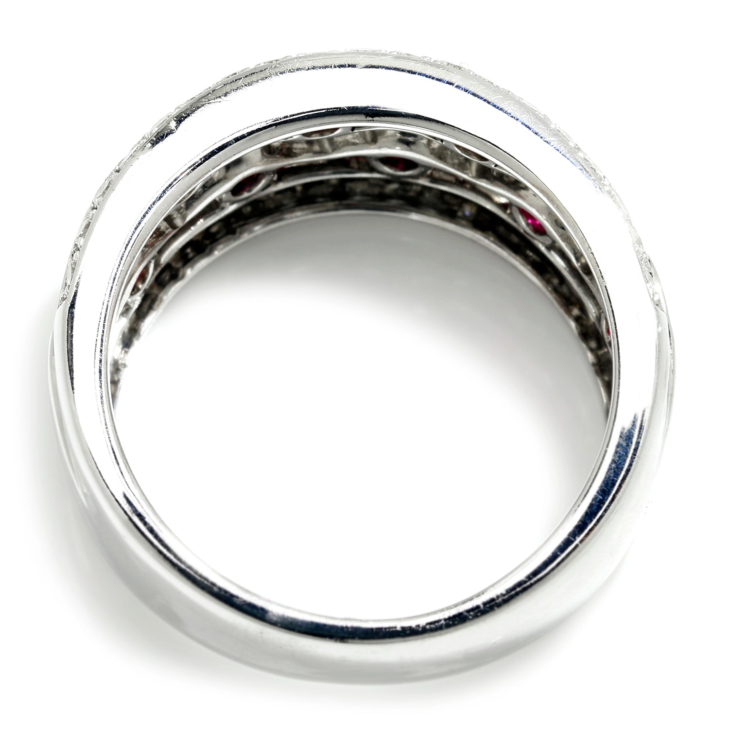 Once Upon A Diamond Rings White Gold Ruby Wave Band with Diamonds 14K White Gold 1.80ctw