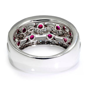 Once Upon A Diamond Rings White Gold Ruby Wave Band with Diamonds 14K White Gold 1.80ctw