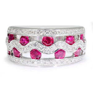 Once Upon A Diamond Rings White Gold Ruby Wave Band with Diamonds 14K White Gold 1.80ctw