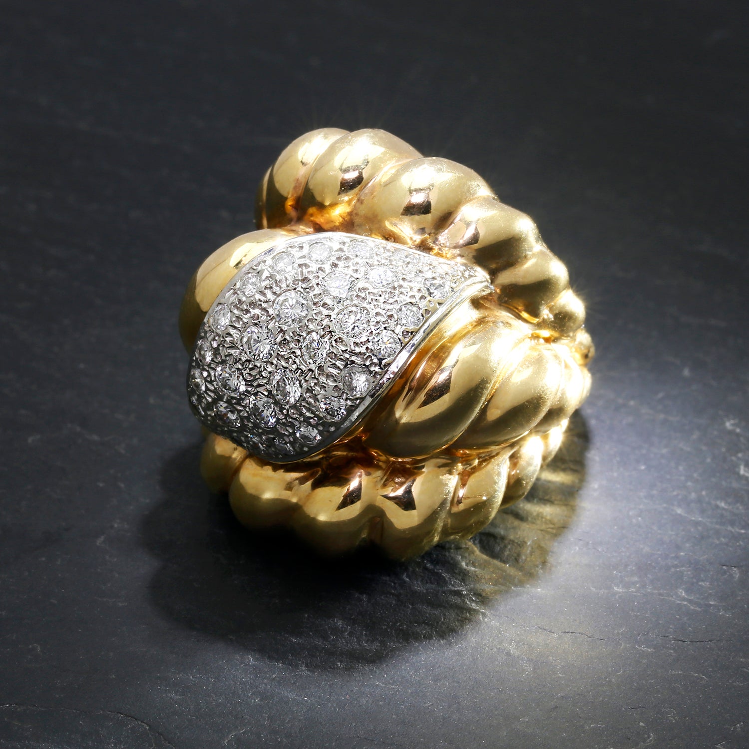 Once Upon A Diamond Rings White & Yellow Gold HUGE Estate Shrimp Ring with Diamonds Two-Tone Gold