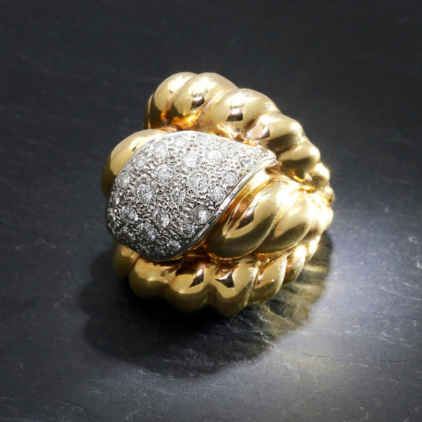 HUGE Estate Shrimp Ring with Diamonds Two-Tone Gold - Image 2