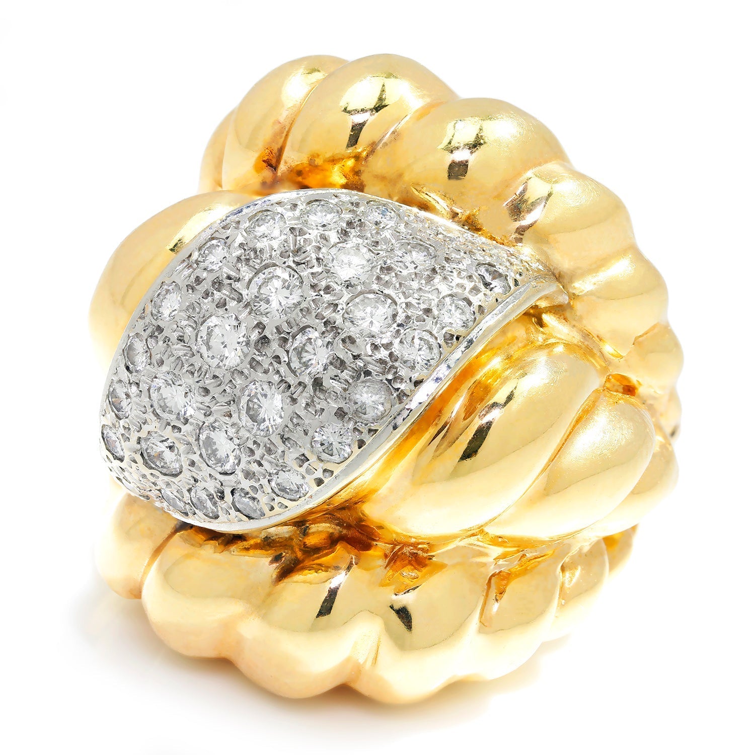 Once Upon A Diamond Rings White & Yellow Gold HUGE Estate Shrimp Ring with Diamonds Two-Tone Gold