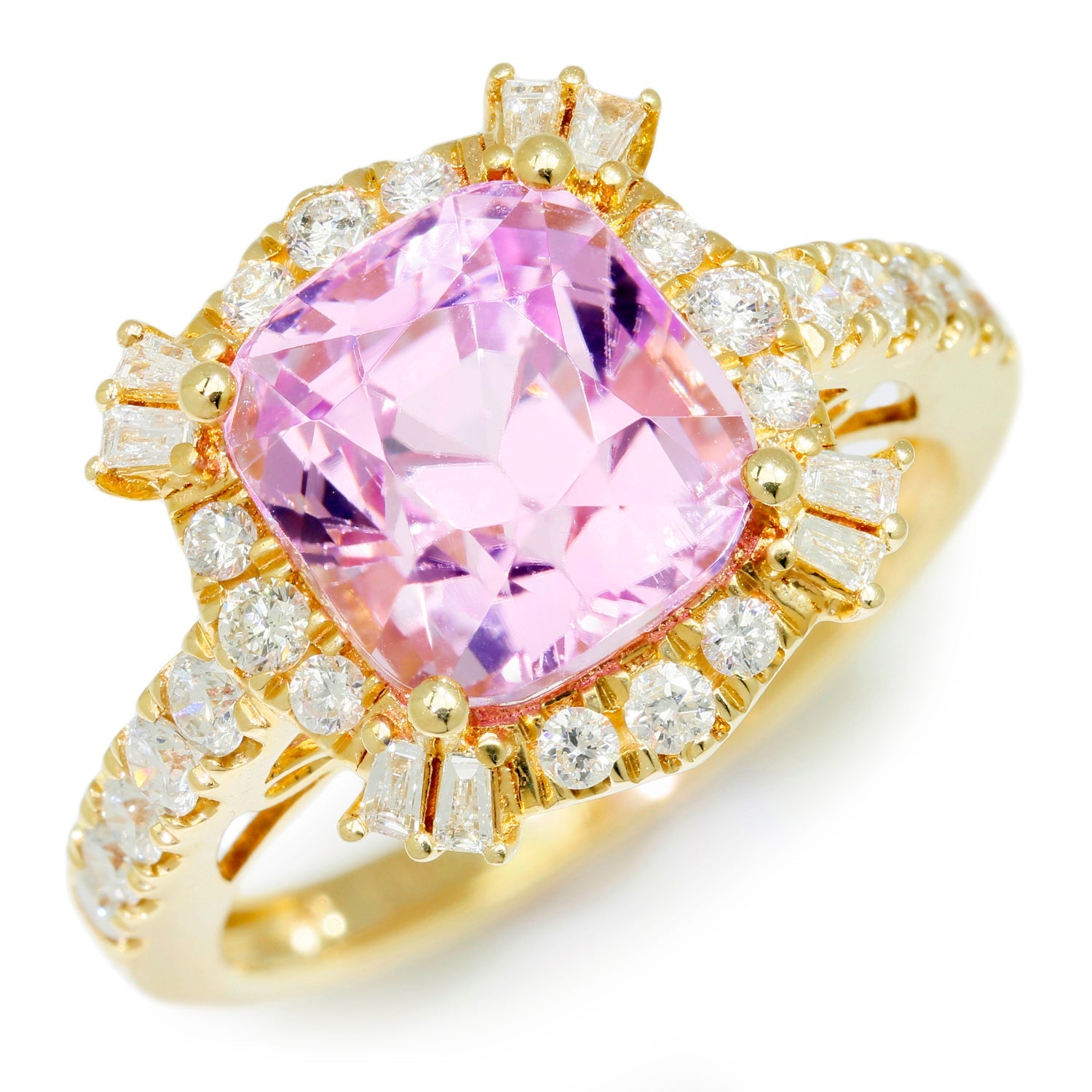 Once Upon A Diamond Rings Yellow Gold Cushion Kunzite Halo Ring with Diamonds 14K Yellow Gold 6.11ctw