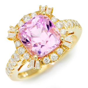 Once Upon A Diamond Rings Yellow Gold Cushion Kunzite Halo Ring with Diamonds 14K Yellow Gold 6.11ctw