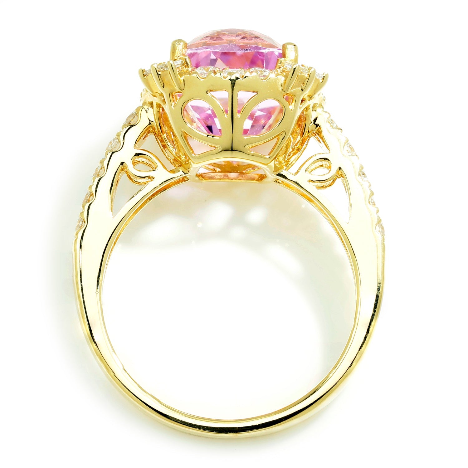 Once Upon A Diamond Rings Yellow Gold Cushion Kunzite Halo Ring with Diamonds 14K Yellow Gold 6.11ctw