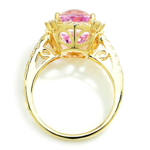Once Upon A Diamond Rings Yellow Gold Cushion Kunzite Halo Ring with Diamonds 14K Yellow Gold 6.11ctw