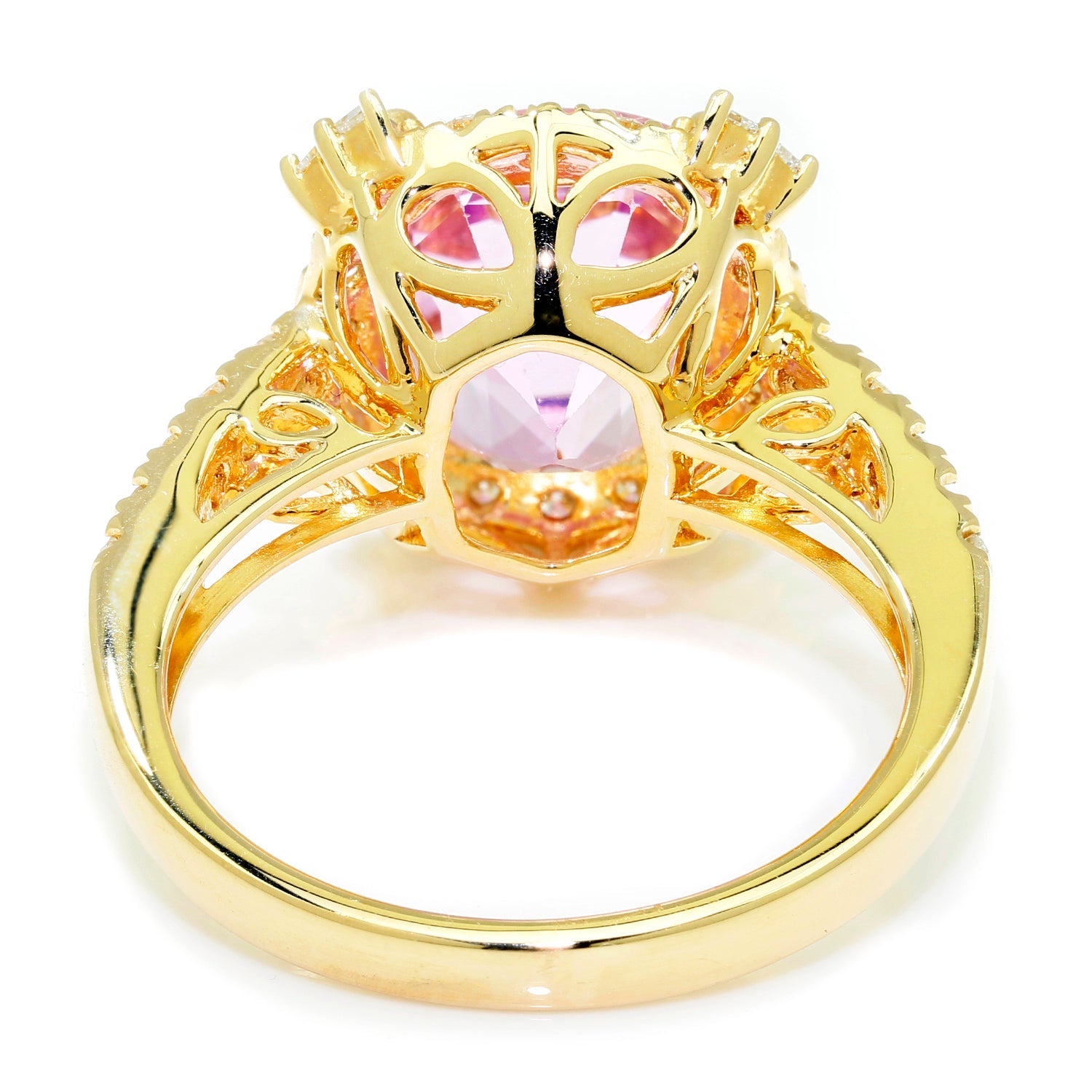 Once Upon A Diamond Rings Yellow Gold Cushion Kunzite Halo Ring with Diamonds 14K Yellow Gold 6.11ctw
