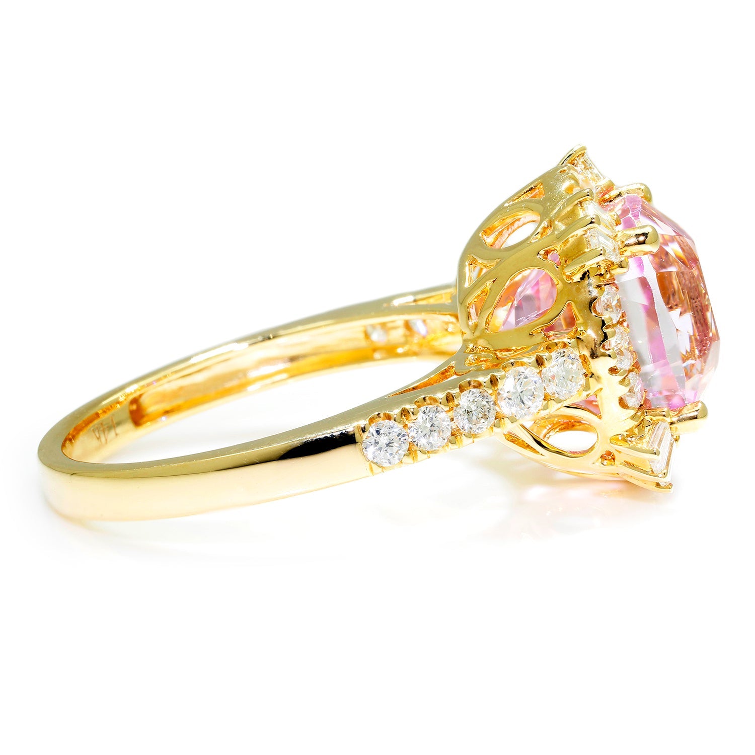 Once Upon A Diamond Rings Yellow Gold Cushion Kunzite Halo Ring with Diamonds 14K Yellow Gold 6.11ctw
