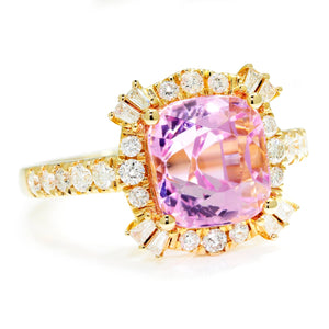 Once Upon A Diamond Rings Yellow Gold Cushion Kunzite Halo Ring with Diamonds 14K Yellow Gold 6.11ctw