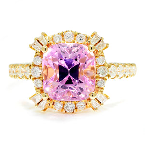 Once Upon A Diamond Rings Yellow Gold Cushion Kunzite Halo Ring with Diamonds 14K Yellow Gold 6.11ctw