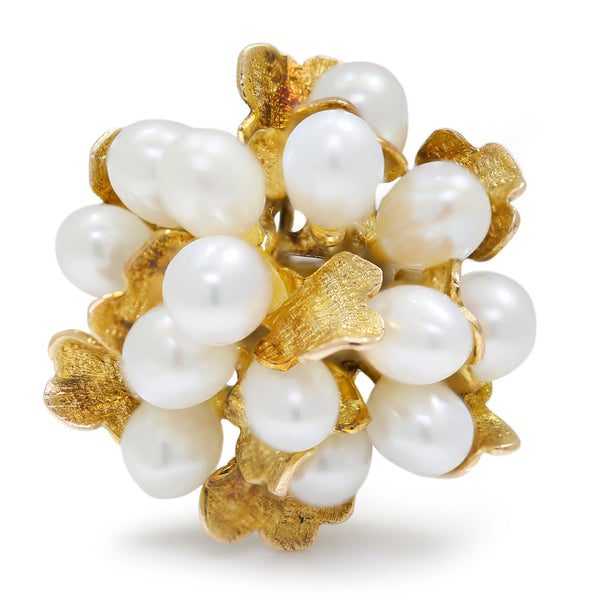 Gold Leaf Cultured Pearl Cluster Ring Yellow Gold - Image 2