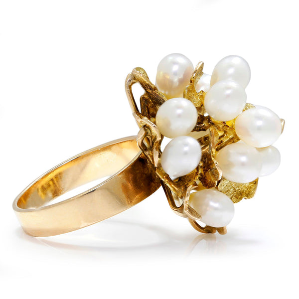 Gold Leaf Cultured Pearl Cluster Ring Yellow Gold - Image 3
