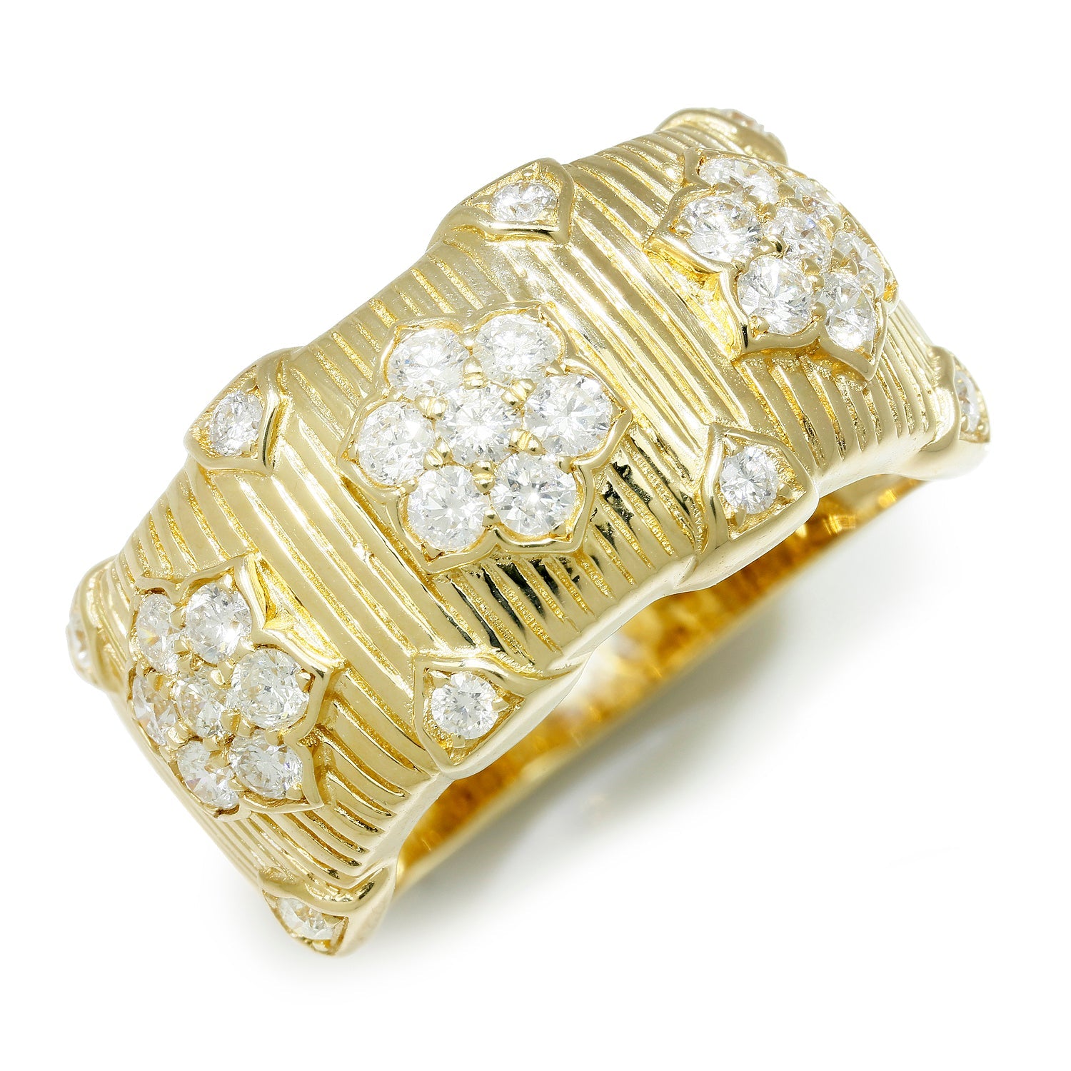 Once Upon A Diamond Rings Yellow Gold Round Diamond Band in Textured 14Kt Yellow Gold 0.76ctw