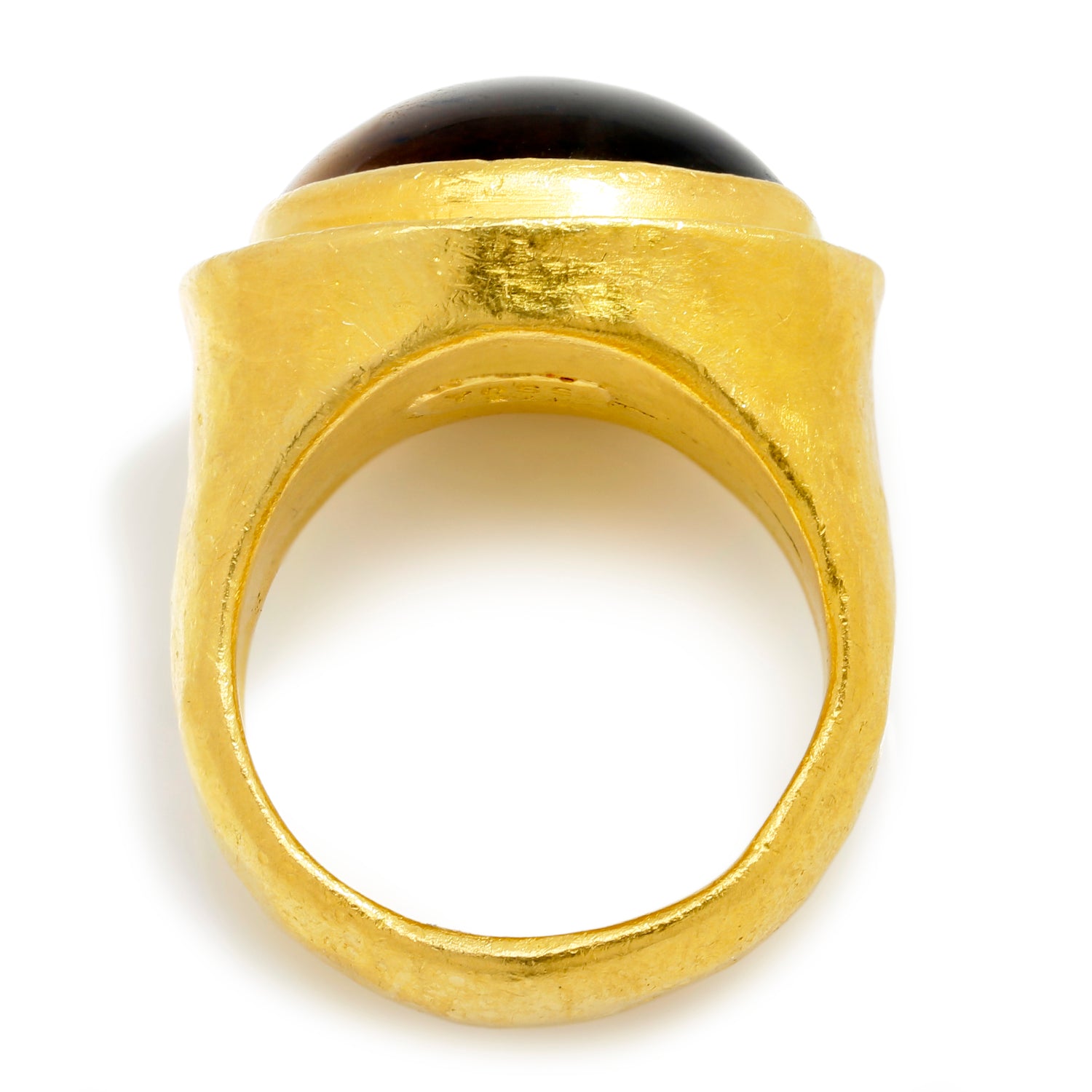 Once Upon A Diamond Rings Yellow Gold Yossi Harari Tiger's Eye Ring Hammered 24K Yellow Gold SZ-7