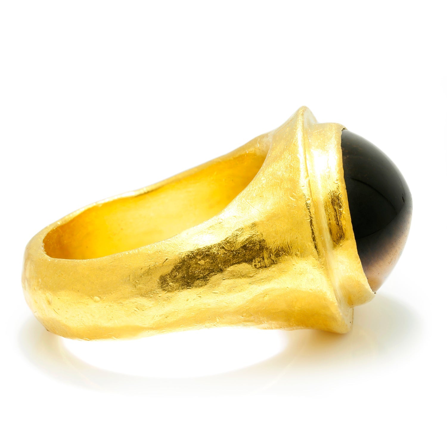 Once Upon A Diamond Rings Yellow Gold Yossi Harari Tiger's Eye Ring Hammered 24K Yellow Gold SZ-7