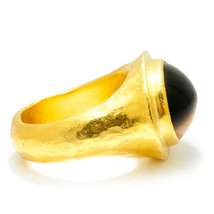 Once Upon A Diamond Rings Yellow Gold Yossi Harari Tiger's Eye Ring Hammered 24K Yellow Gold SZ-7