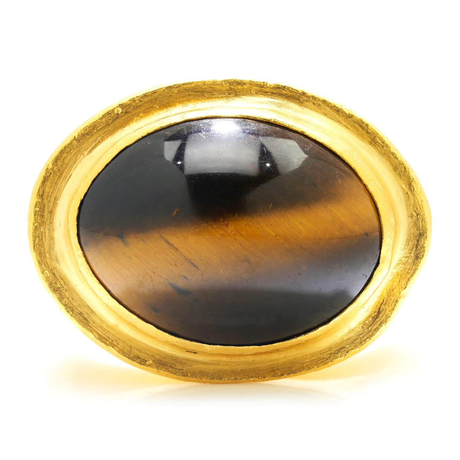 Once Upon A Diamond Rings Yellow Gold Yossi Harari Tiger's Eye Ring Hammered 24K Yellow Gold SZ-7