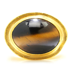 Once Upon A Diamond Rings Yellow Gold Yossi Harari Tiger's Eye Ring Hammered 24K Yellow Gold SZ-7