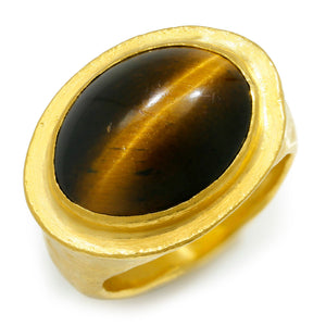 Once Upon A Diamond Rings Yellow Gold Yossi Harari Tiger's Eye Ring Hammered 24K Yellow Gold SZ-7