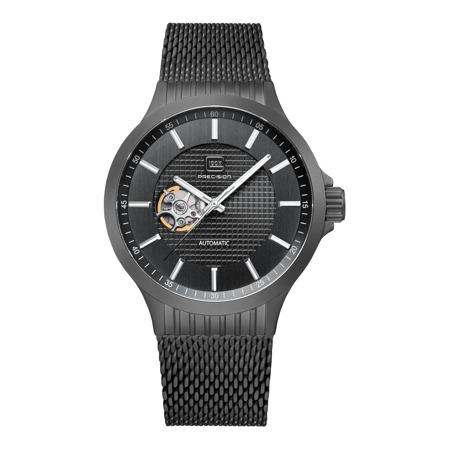 Once Upon A Diamond Watch Stainless Steel Glock Wristwatch Automatic 44mm Stainless Steel Gunmetal GW-13-1-24