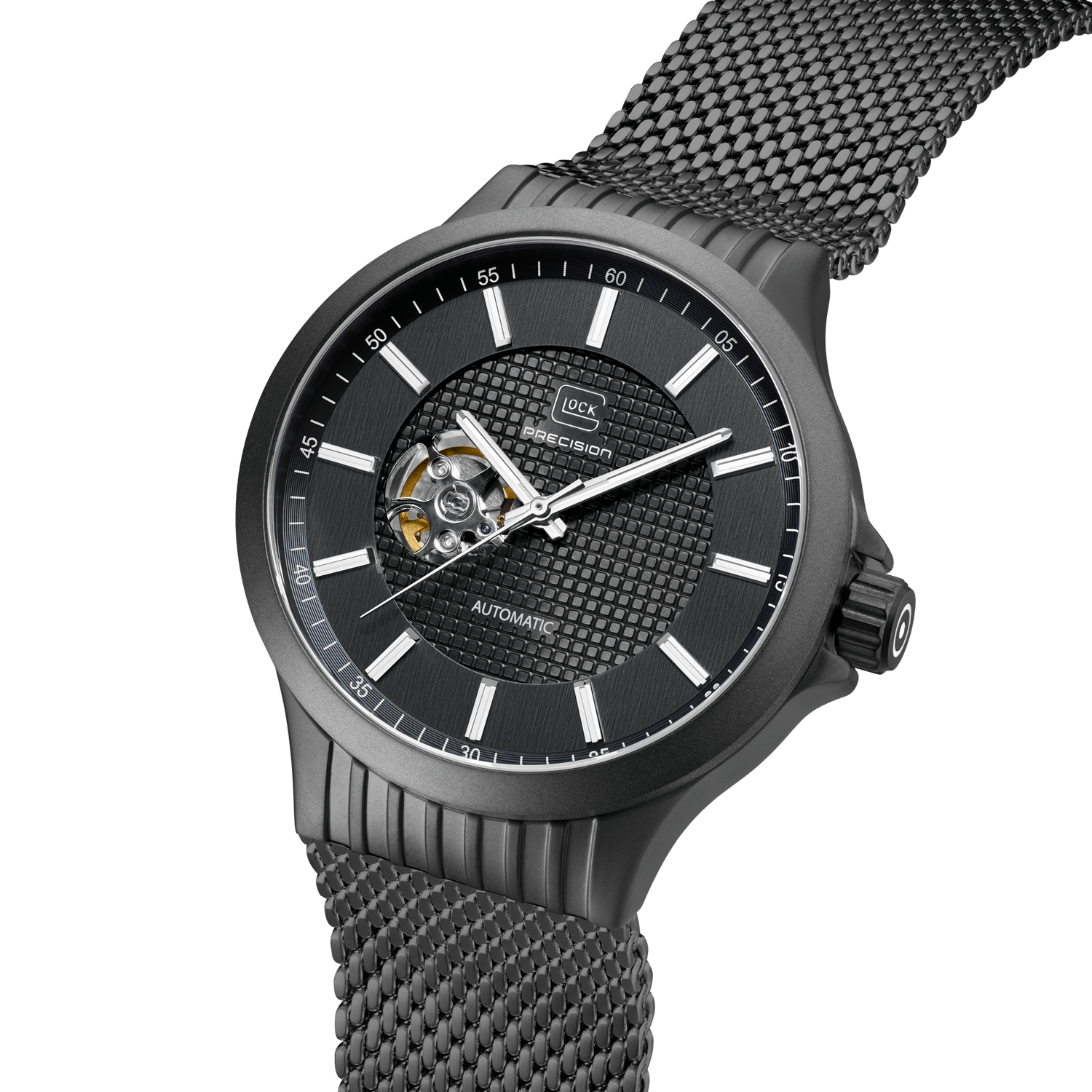 Once Upon A Diamond Watch Stainless Steel Glock Wristwatch Automatic 44mm Stainless Steel Gunmetal GW-13-1-24