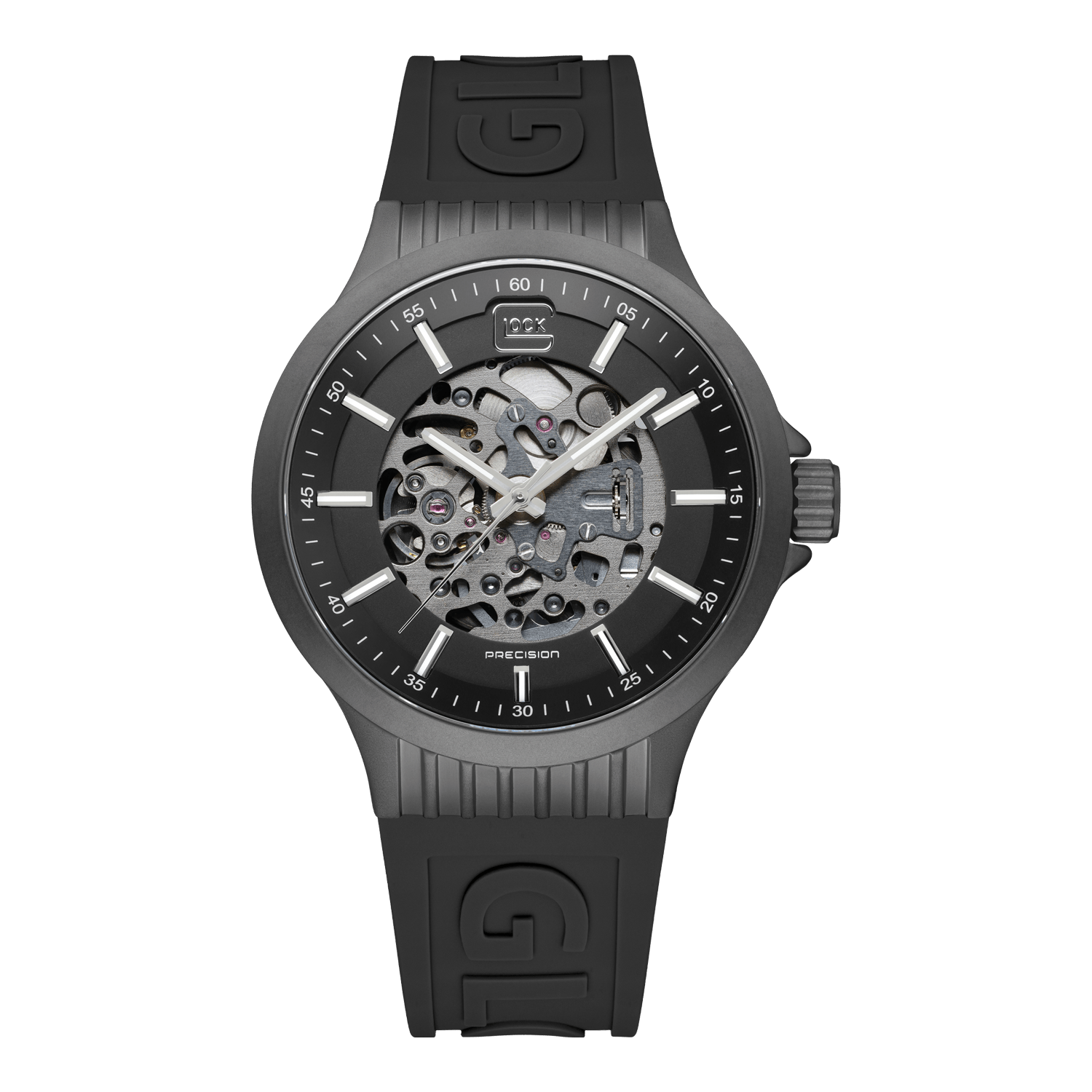 Once Upon A Diamond Watch Stainless Steel Glock Wristwatch Automatic 44mm Stainless Steel Gunmetal GW-14-1-24