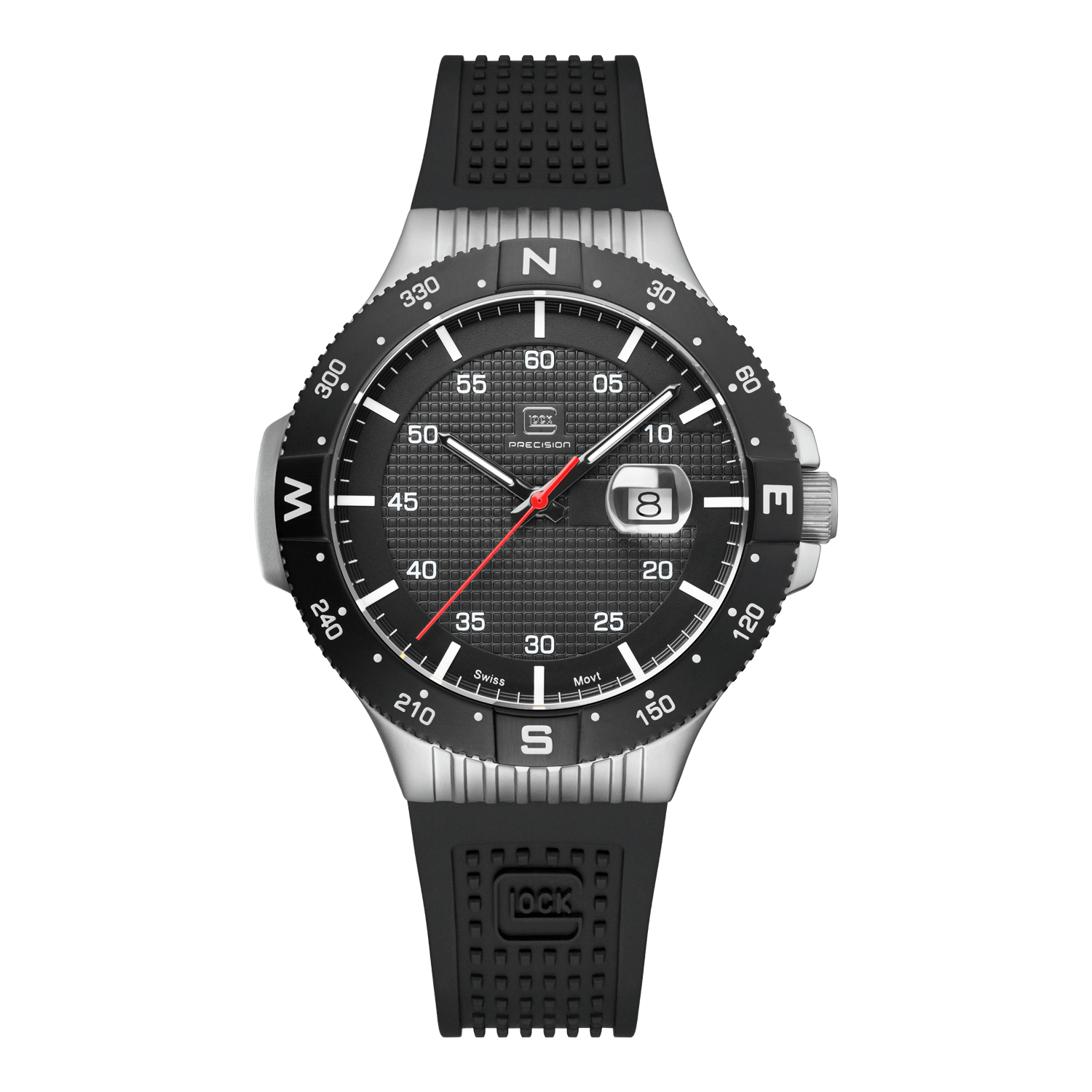 Once Upon A Diamond Watch Stainless Steel Glock Wristwatch Quartz 43mm Stainless Steel Silver-Tone GW-15-1-22