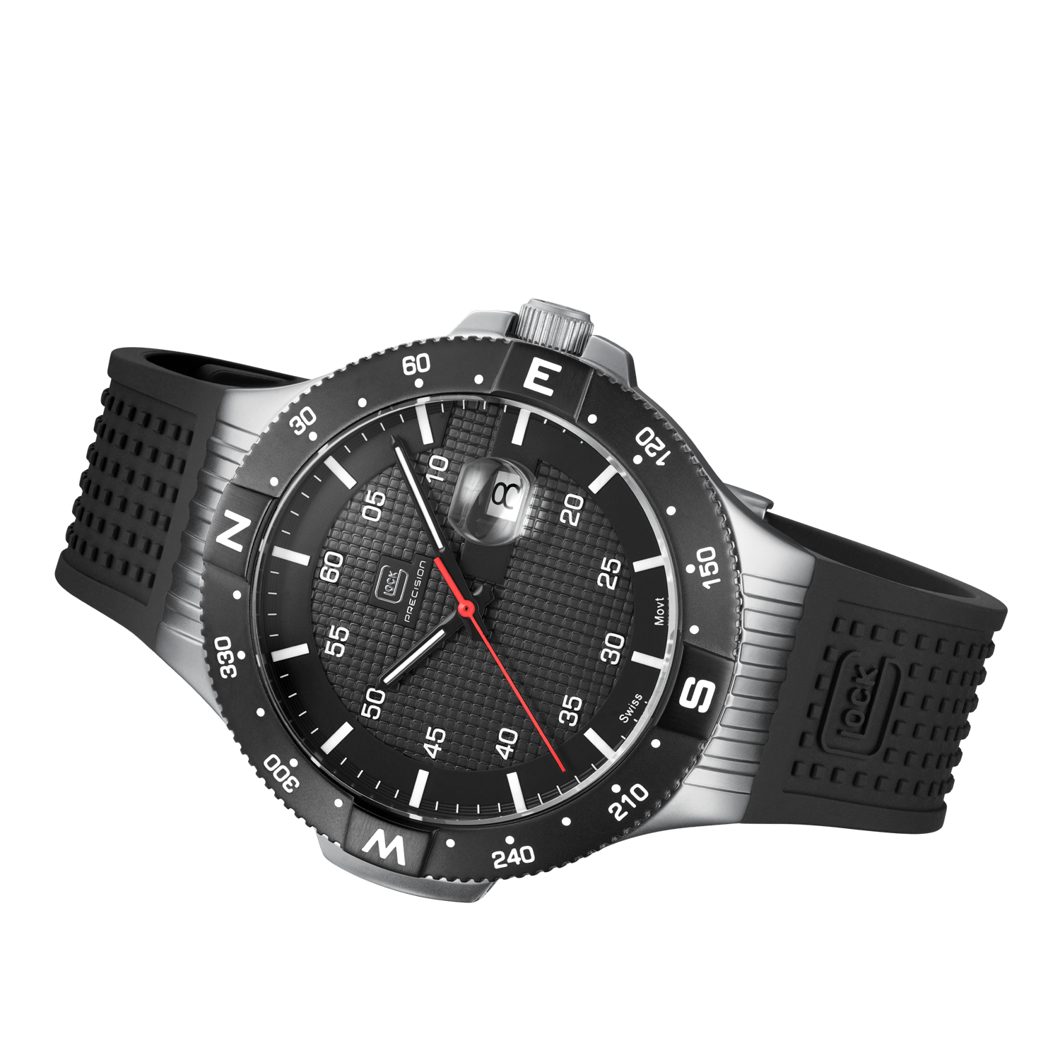 Once Upon A Diamond Watch Stainless Steel Glock Wristwatch Quartz 43mm Stainless Steel Silver-Tone GW-15-1-22