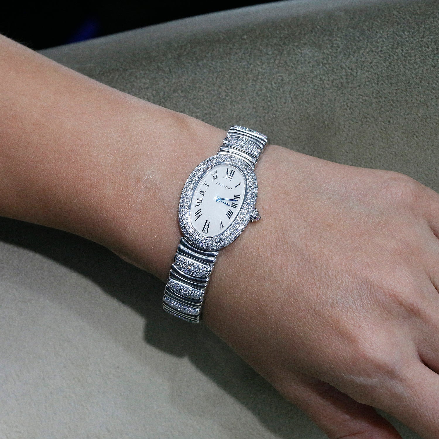 Once Upon A Diamond Watch White Gold Cartier Baignoire 4CT Diamond Quartz Watch 18K White Gold