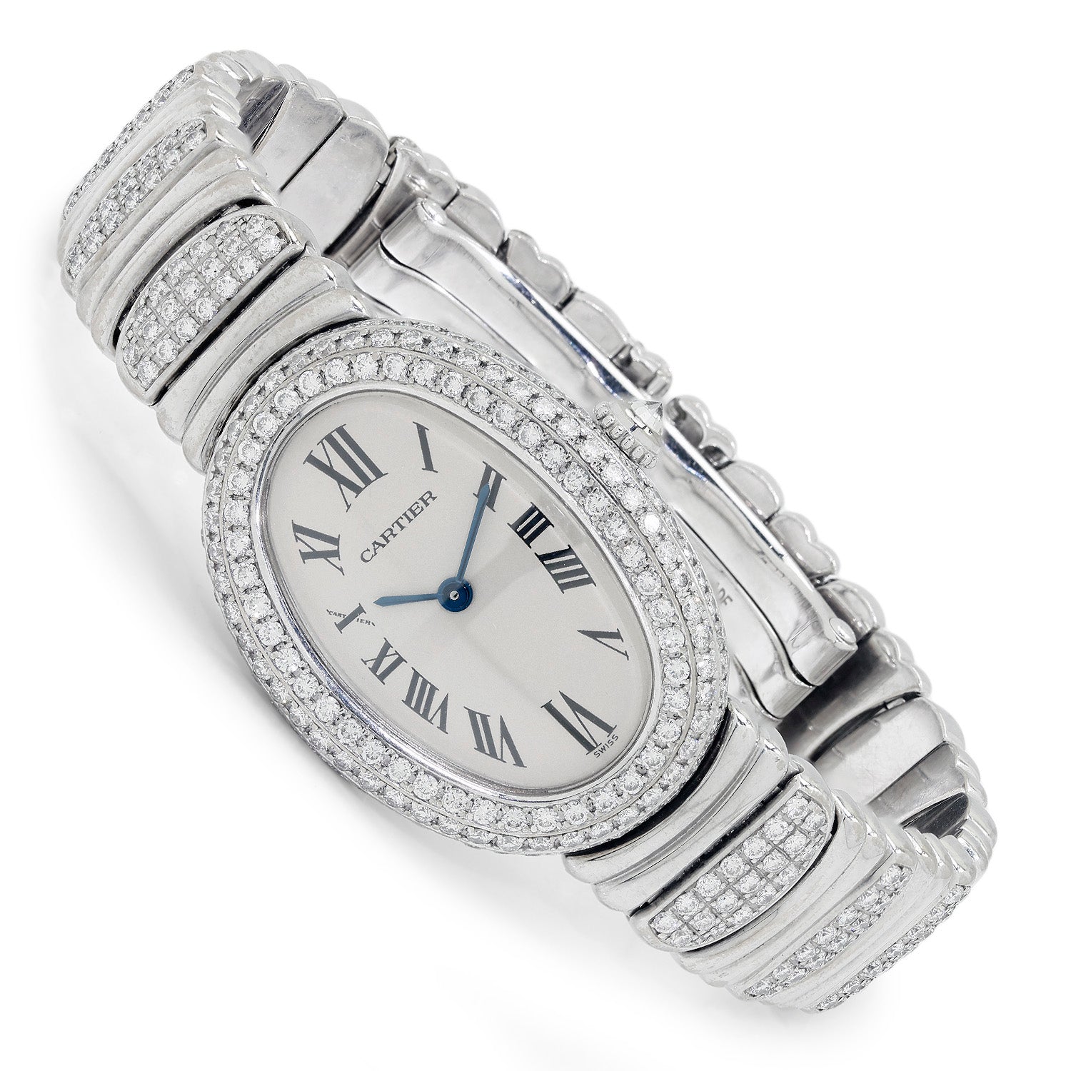 Once Upon A Diamond Watch White Gold Cartier Baignoire 4CT Diamond Quartz Watch 18K White Gold