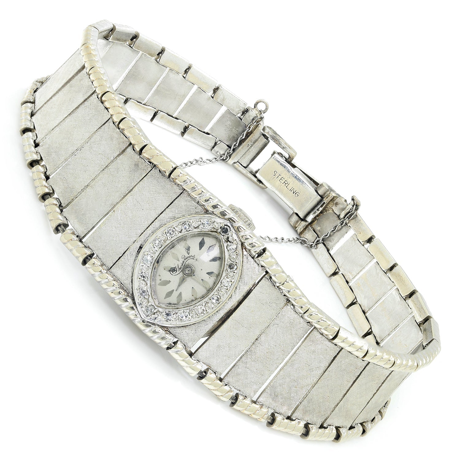 Once Upon A Diamond Watch White Gold & Sterling Silver Vintage Lucien Piccard Wristwatch with Diamonds Manual White Gold & Sterling