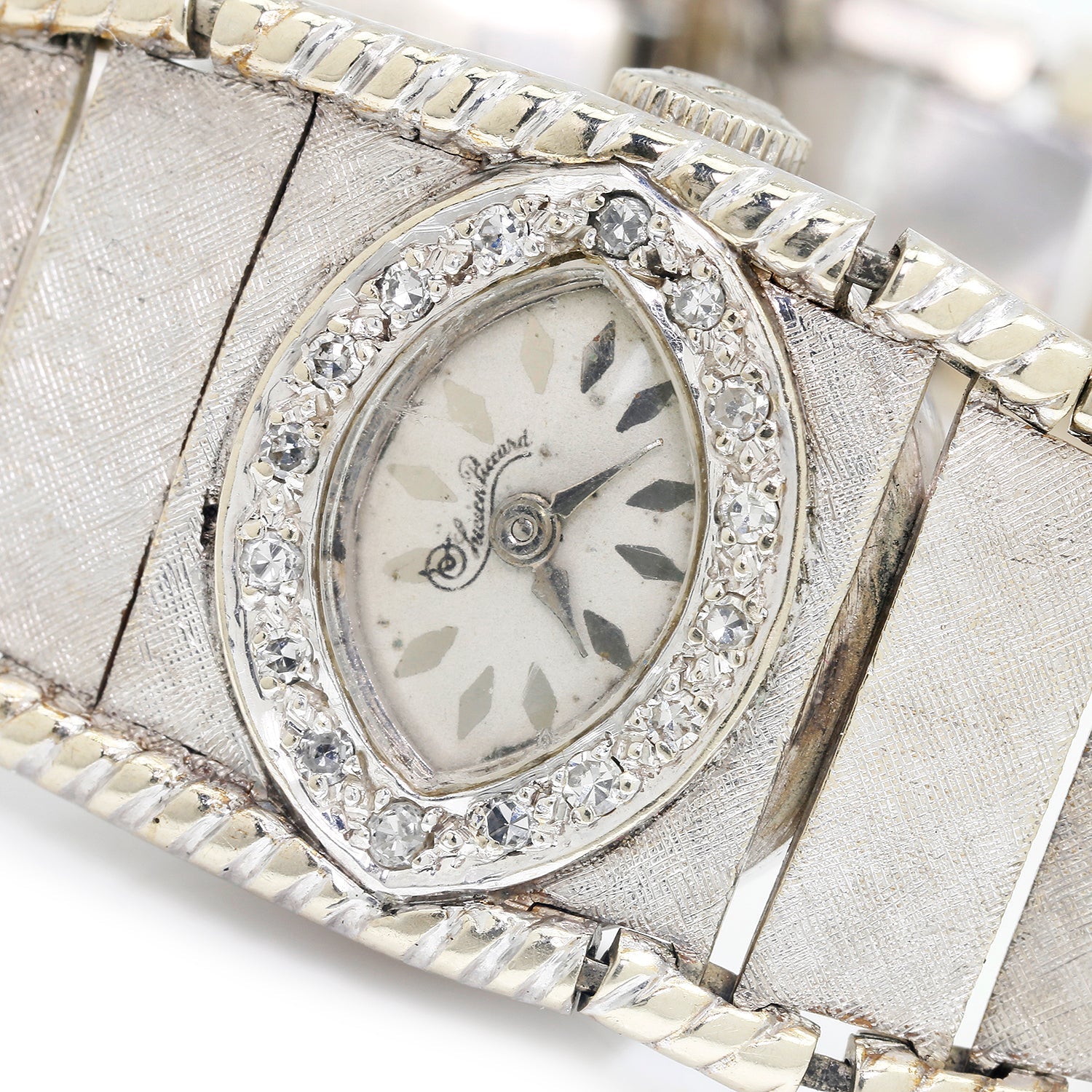 Once Upon A Diamond Watch White Gold & Sterling Silver Vintage Lucien Piccard Wristwatch with Diamonds Manual White Gold & Sterling