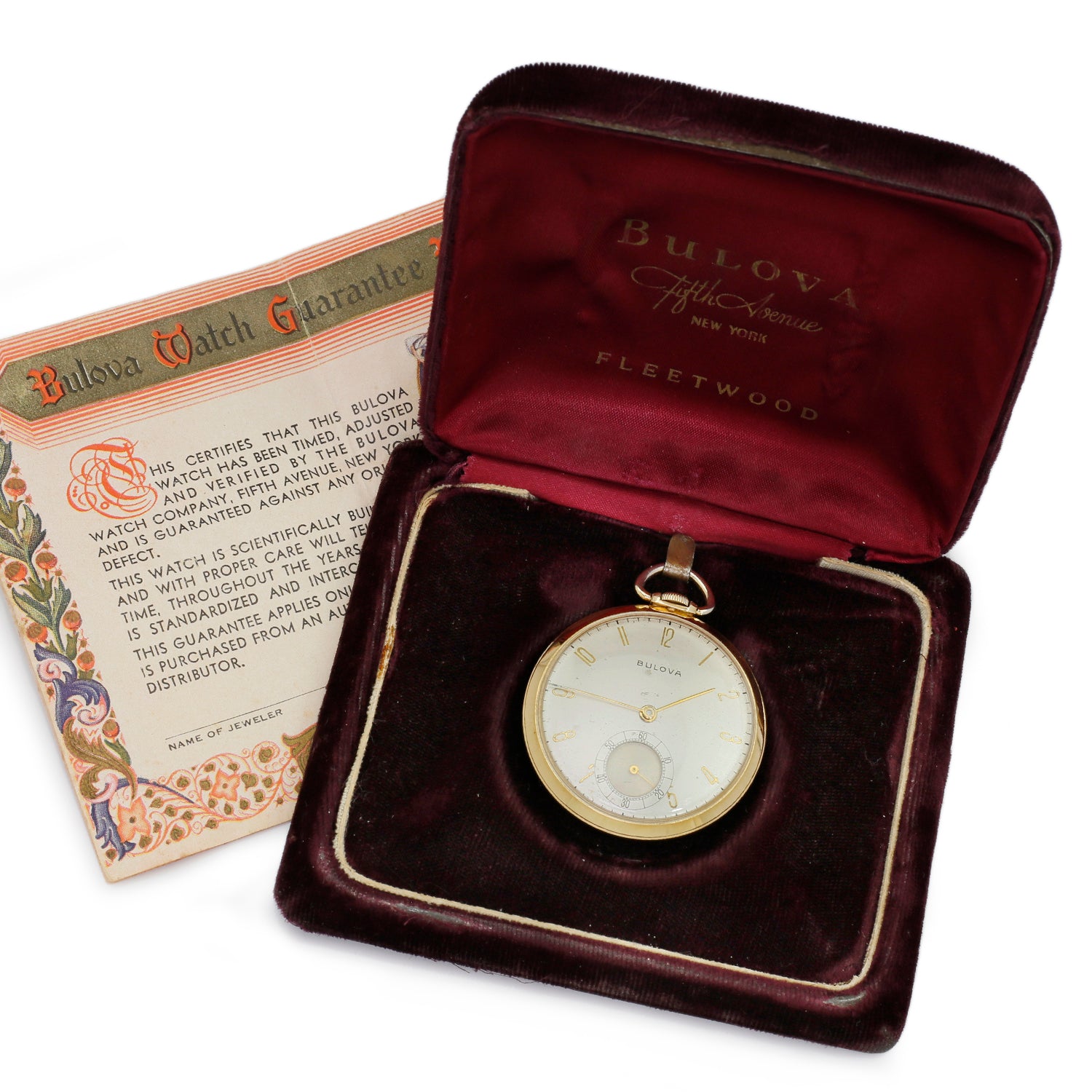 Once Upon A Diamond Watch Yellow Gold Vintage Bulova Solid 14K Gold Pocketwatch with Box/Paper
