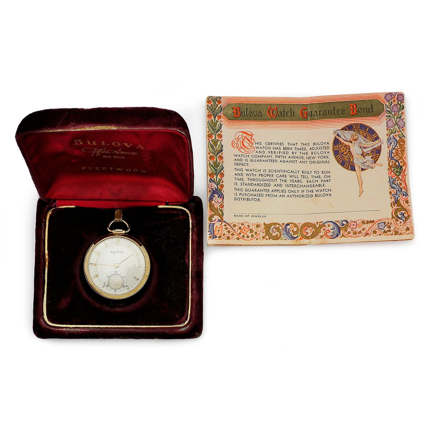 Once Upon A Diamond Watch Yellow Gold Vintage Bulova Solid 14K Gold Pocketwatch with Box/Paper