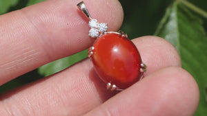 Oval Fire Opal Pendant with Diamonds 14K Rose Gold 9.69ct