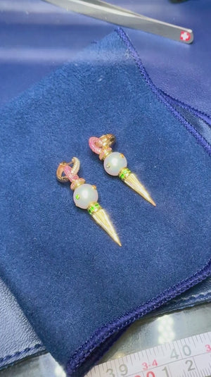 Rosa Van Parys Pearl Earrings with Diamonds & Gems 18K Gold