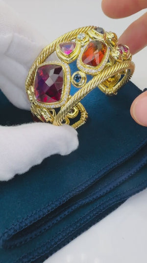 Signed #001 RARE David Yurman Mosaic Cuff 18K Diamonds & Gems