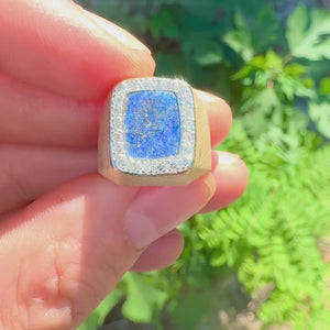 Lapis Lazuli Halo Men's Ring with Diamonds 14K Yellow Gold