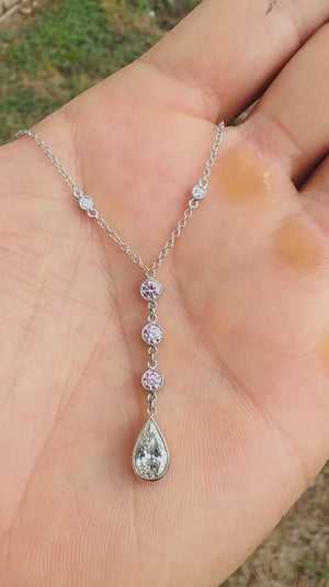 Pear Diamond Pendant Necklace with Pink Diamond Accents 18k White Gold