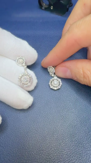 Round Diamond Double-Circle Drop Earrings White Gold 2.30ctw