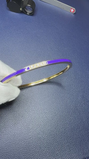 Blue Enamel Bangle Bracelet with Diamonds 14K Yellow Gold 6.5"