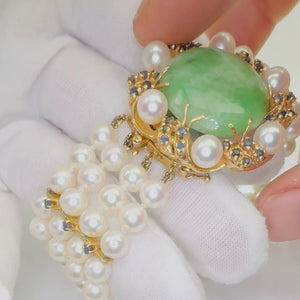 Vintage Jade Bracelet with Pearls and Sapphires in Yellow Gold