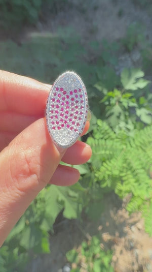 Concave Ruby Ring with Diamonds 18K White Gold 1.35ctw